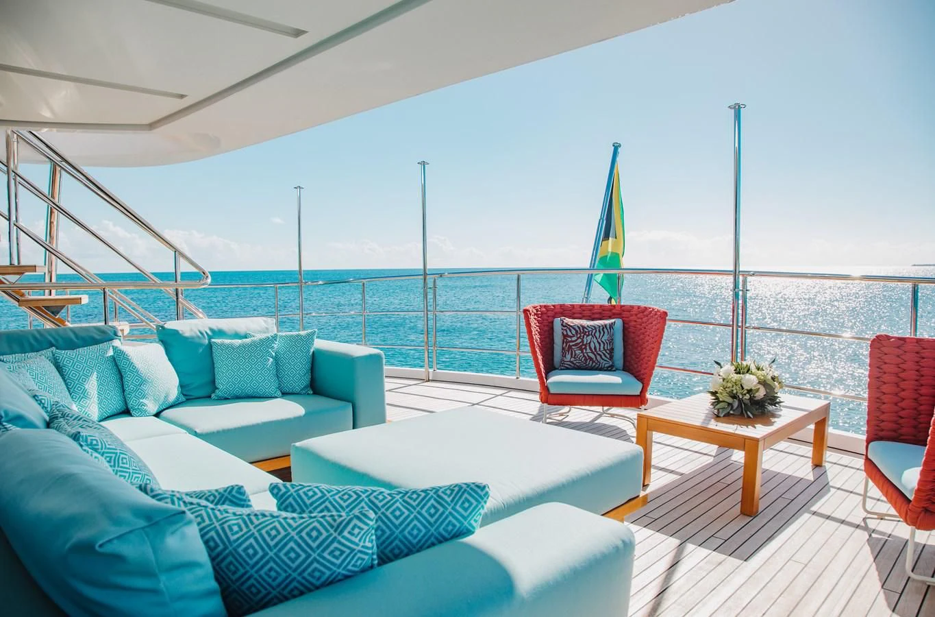a patio with a couch and chairs aboard COFINA Yacht for Sale