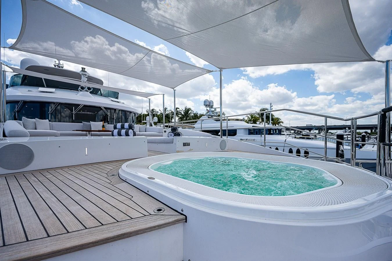 a swimming pool on a deck aboard COFINA Yacht for Sale