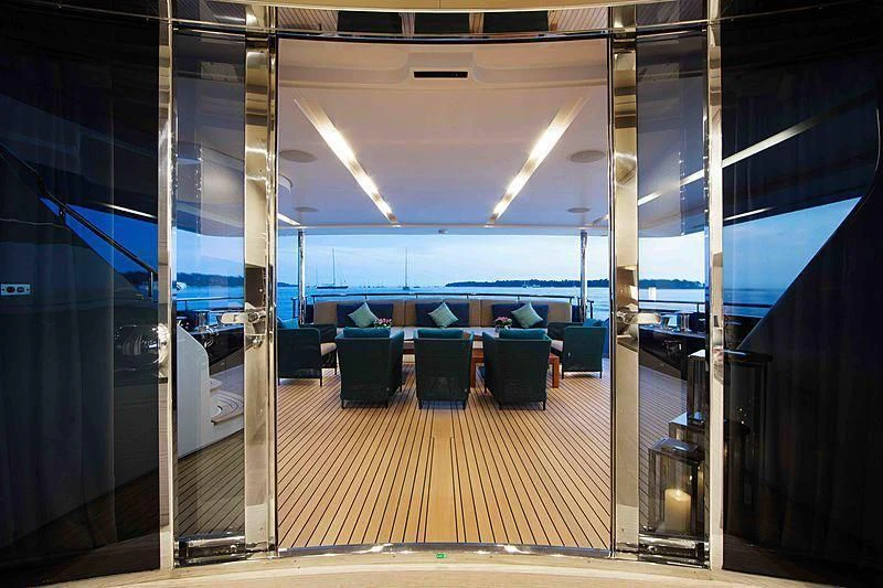 a room with a large window aboard COFINA Yacht for Sale