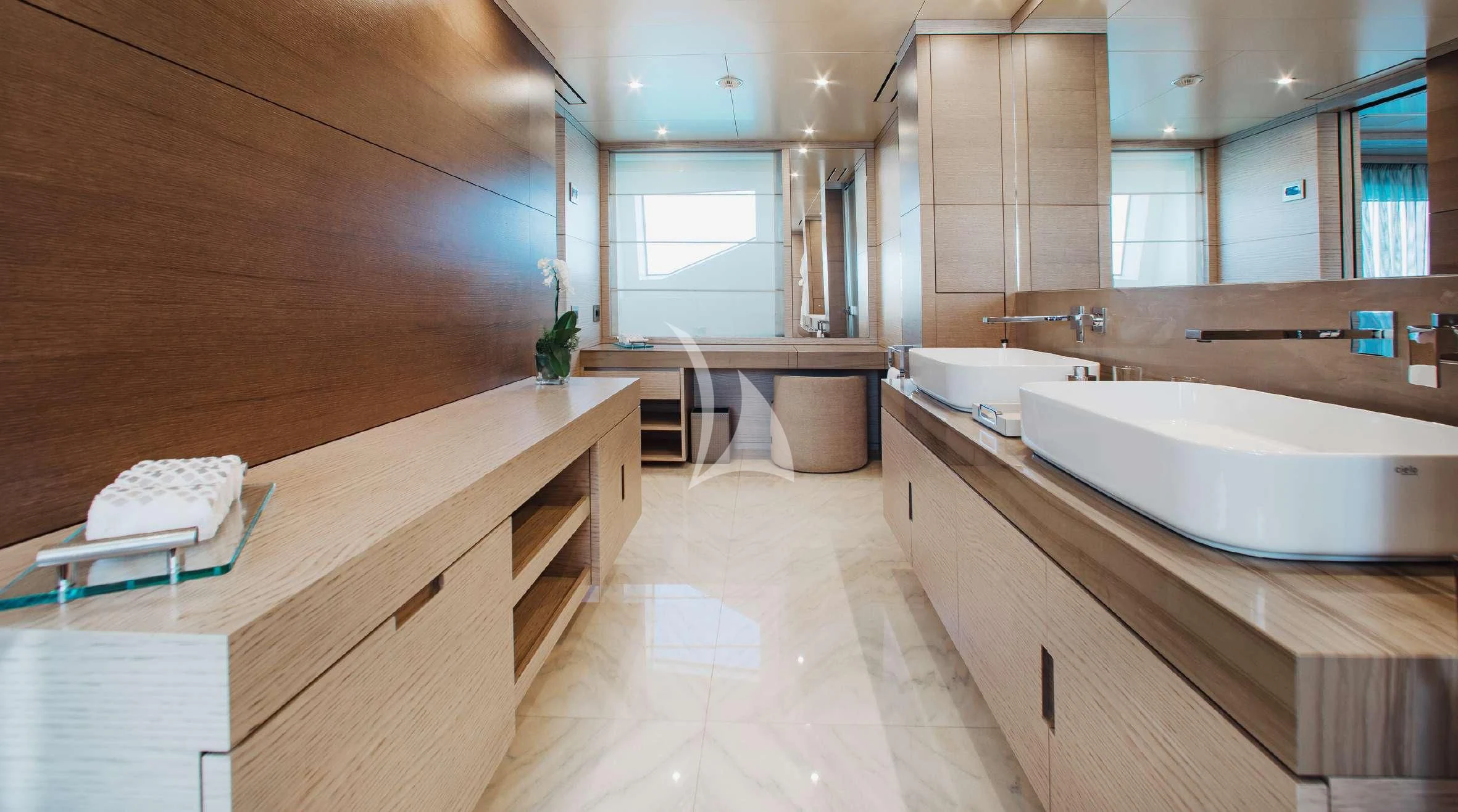a large bathroom with a large tub aboard COFINA Yacht for Sale