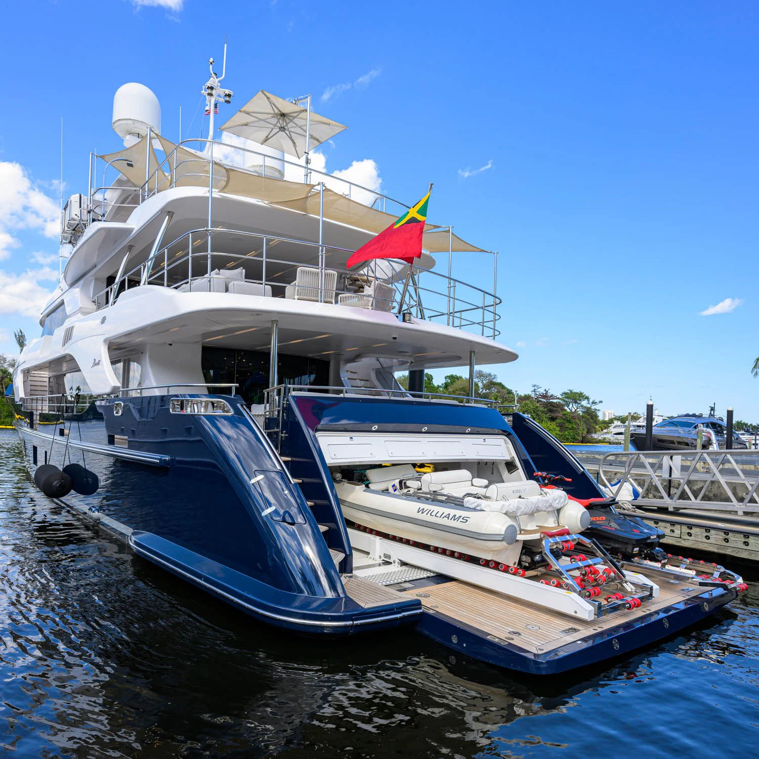 a boat docked at a pier aboard COFINA Yacht for Sale