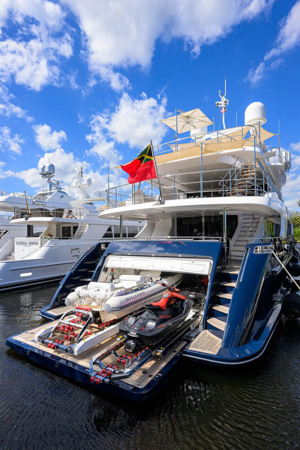 a boat docked at a pier aboard COFINA Yacht for Sale