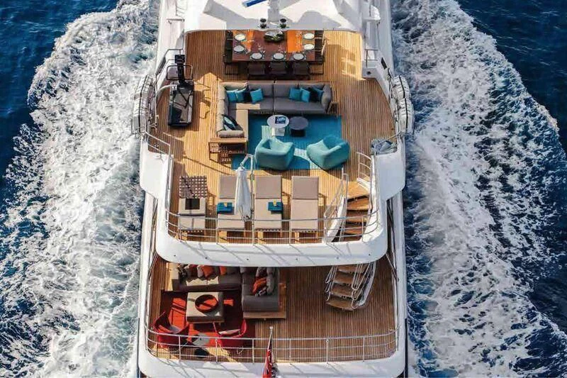 a large ship in the water aboard COFINA Yacht for Sale