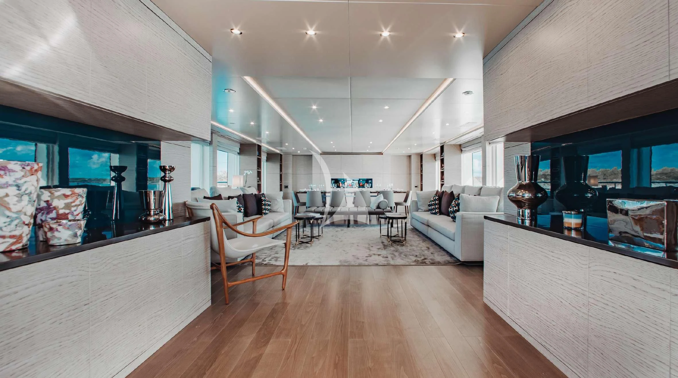 a room with a wood floor and a wood floor aboard COFINA Yacht for Sale
