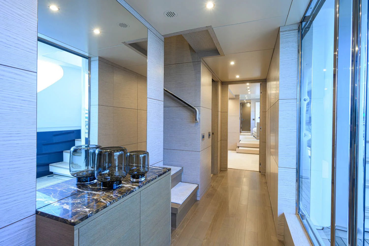 a kitchen with marble counter tops aboard COFINA Yacht for Sale