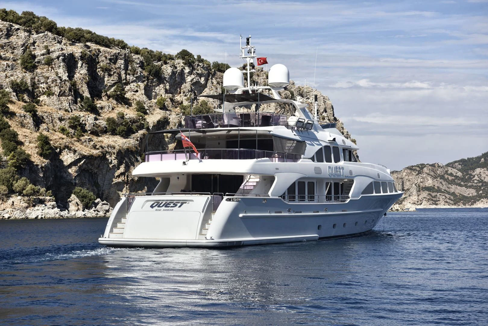 a boat on the water aboard QUEST R Yacht for Sale