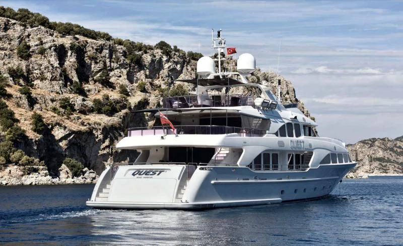a boat on the water aboard QUEST R Yacht for Sale