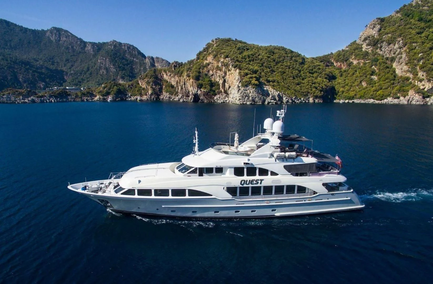 a boat on the water aboard QUEST R Yacht for Sale