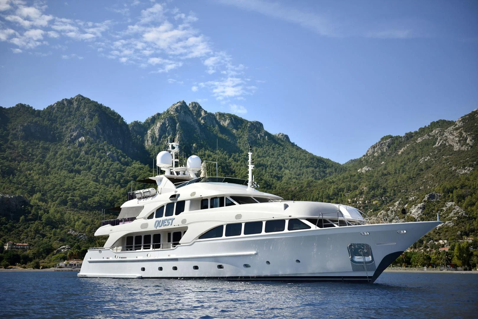 a boat on the water aboard QUEST R Yacht for Sale