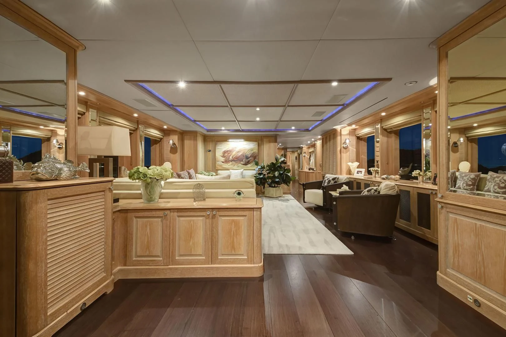a large kitchen with wooden cabinets aboard QUEST R Yacht for Sale