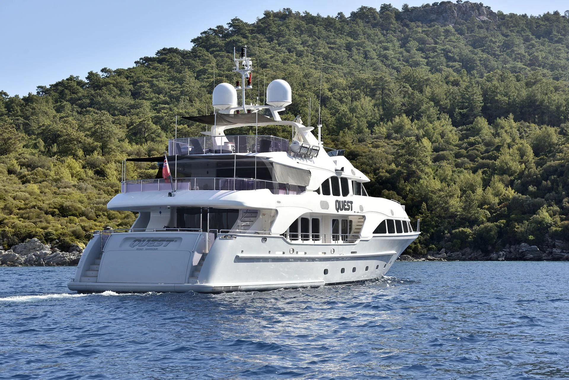 a boat on the water aboard QUEST R Yacht for Sale