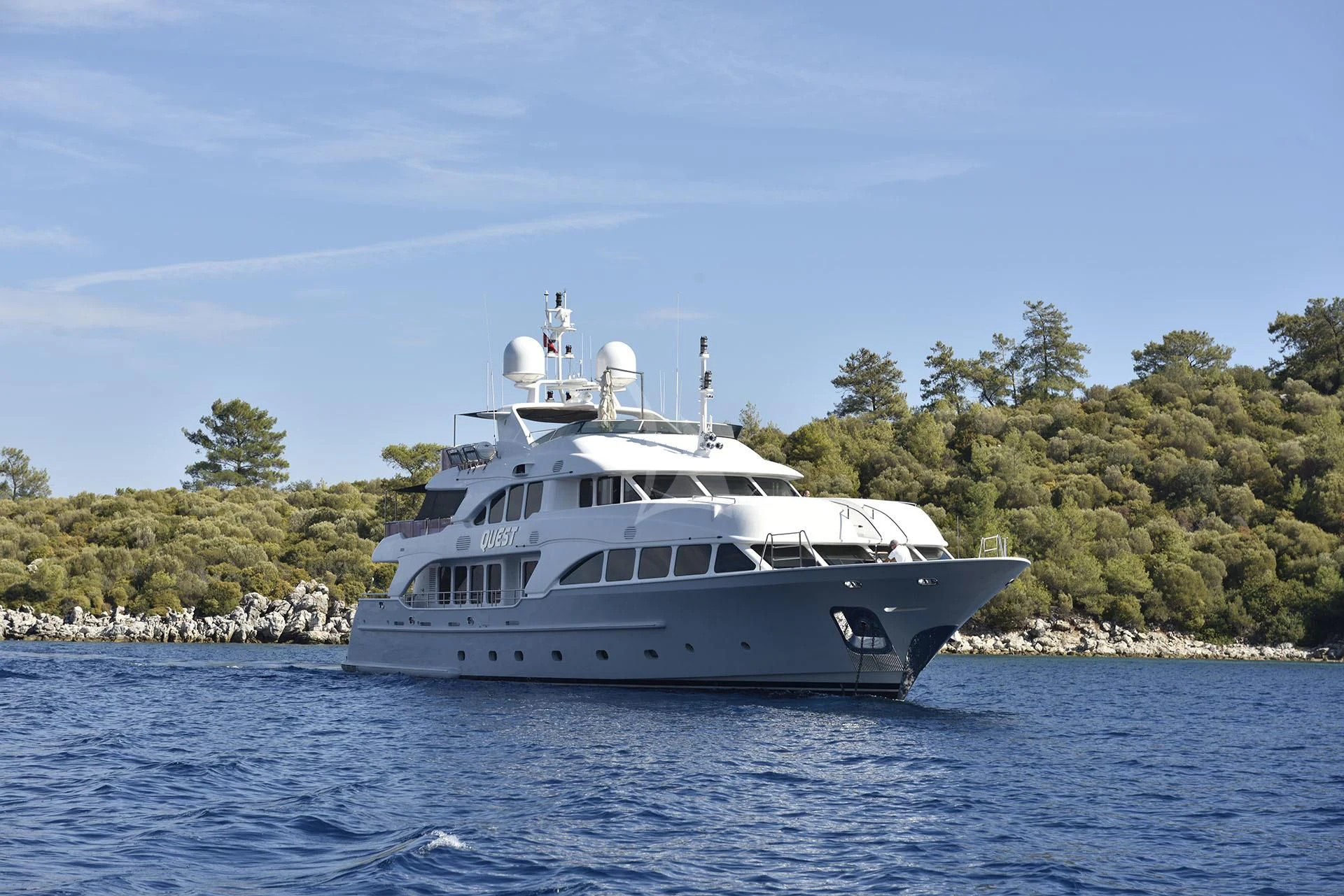 a boat on the water aboard QUEST R Yacht for Sale