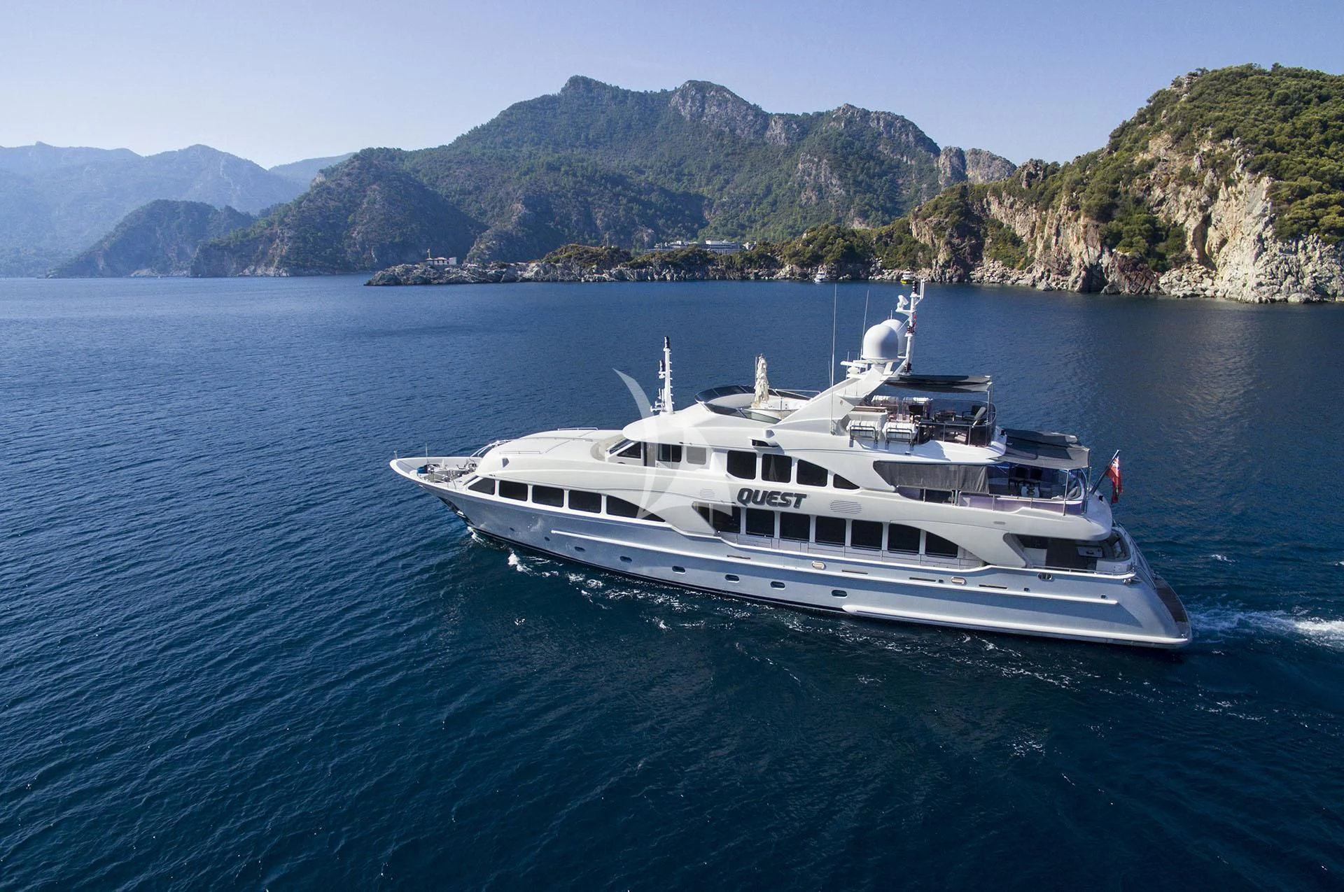 a boat on the water aboard QUEST R Yacht for Sale