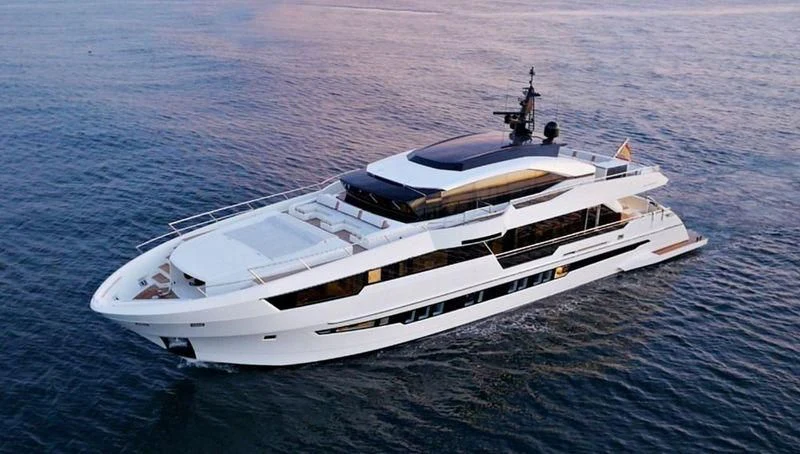 a white yacht on the water aboard SEA GLASS Yacht for Sale