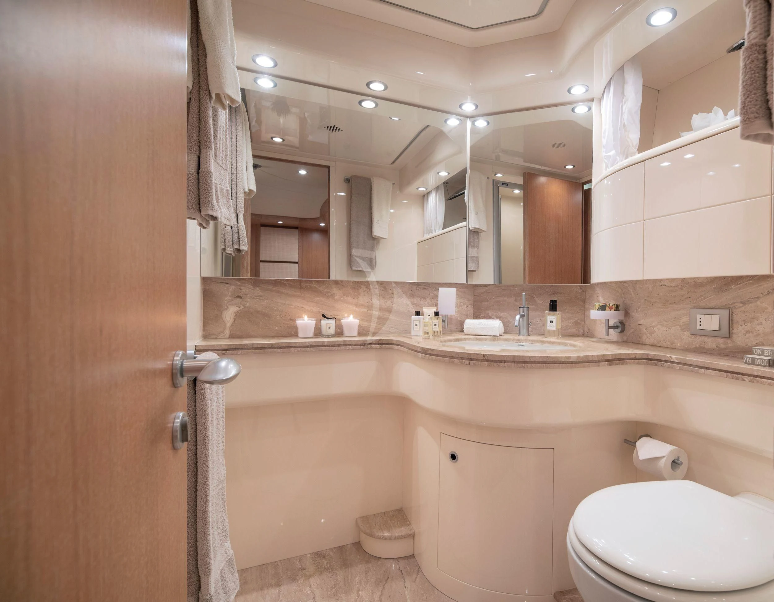 a bathroom with a large mirror aboard IRENE'S Yacht for Sale