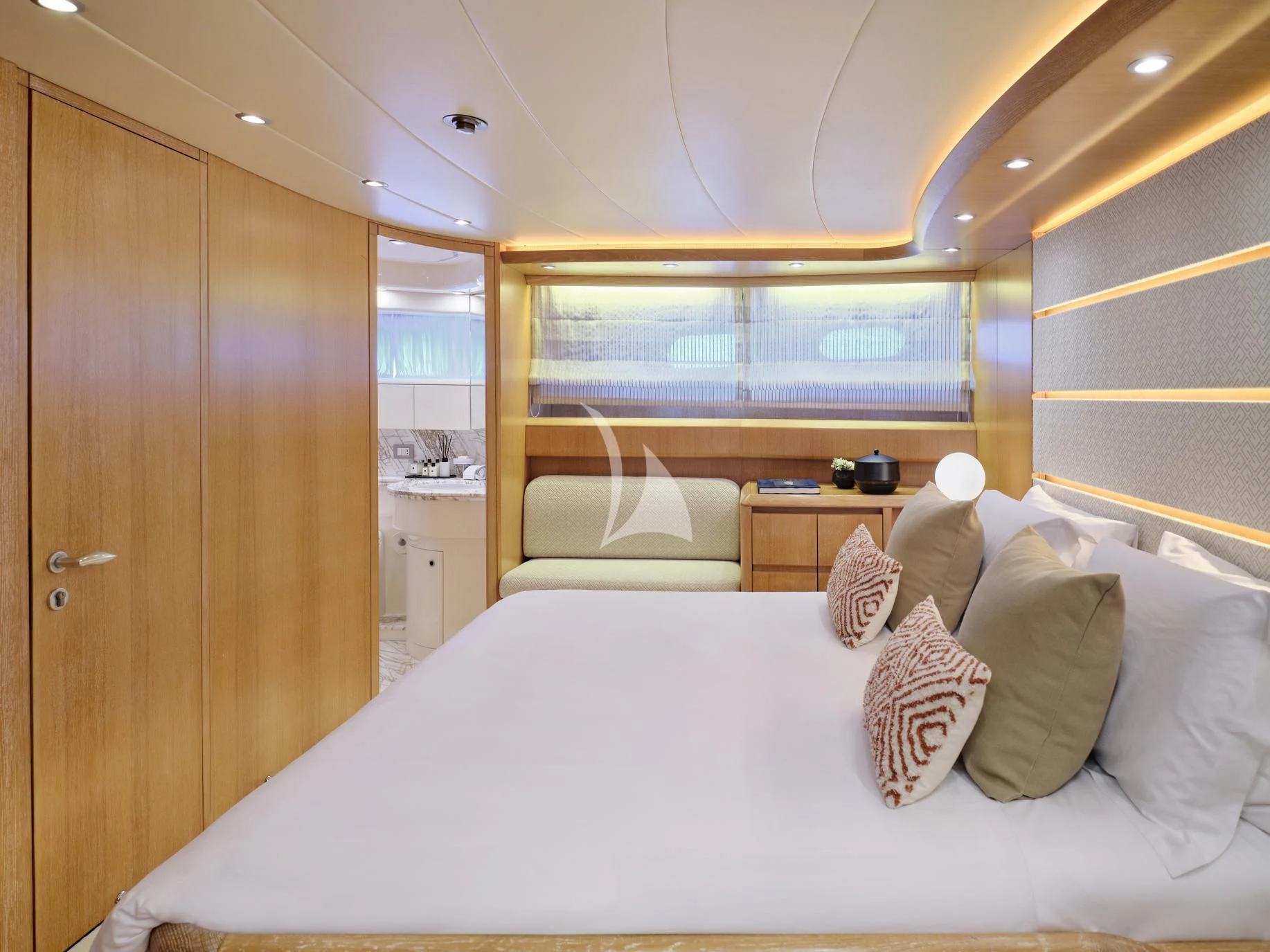 a bed in a room aboard IRENE'S Yacht for Sale