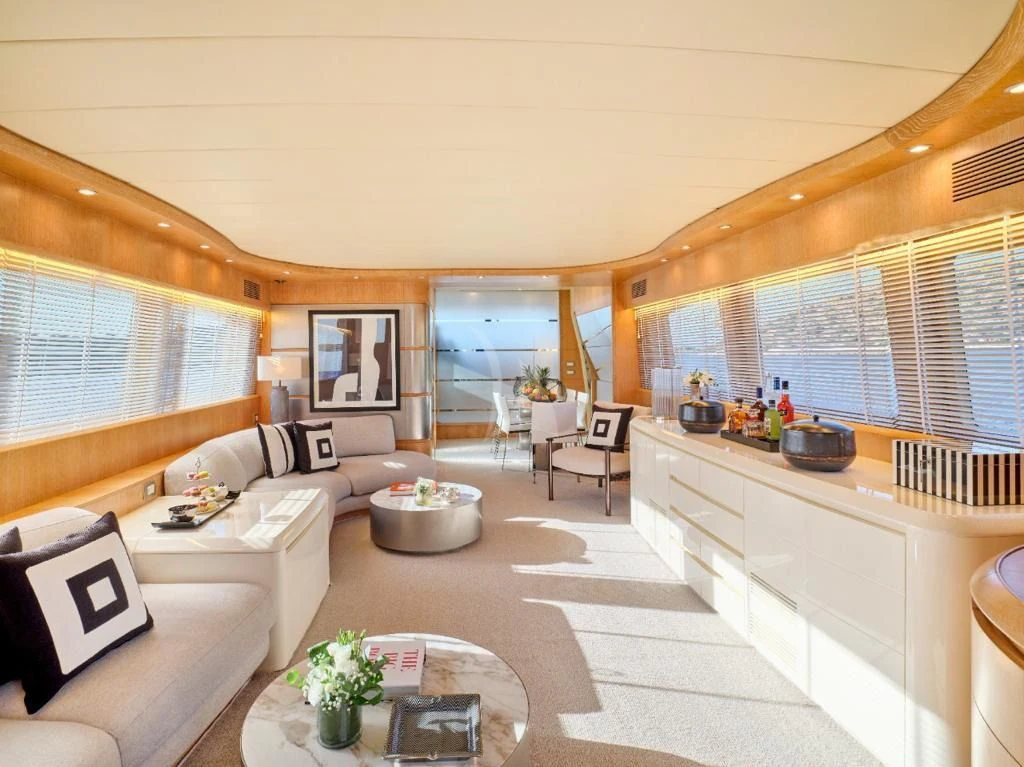 a living room with a large window aboard IRENE'S Yacht for Sale