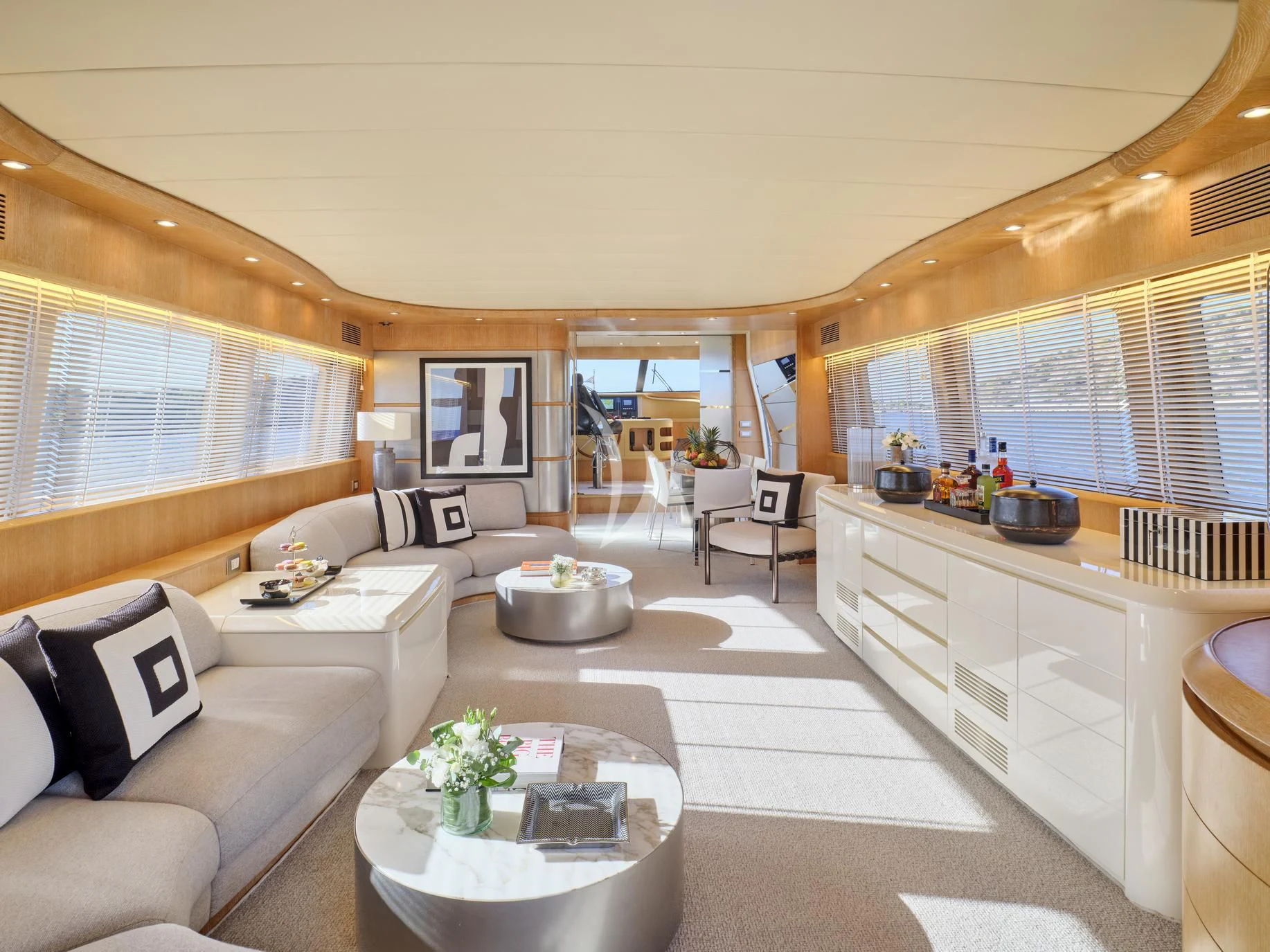 a modern looking living room aboard IRENE'S Yacht for Sale