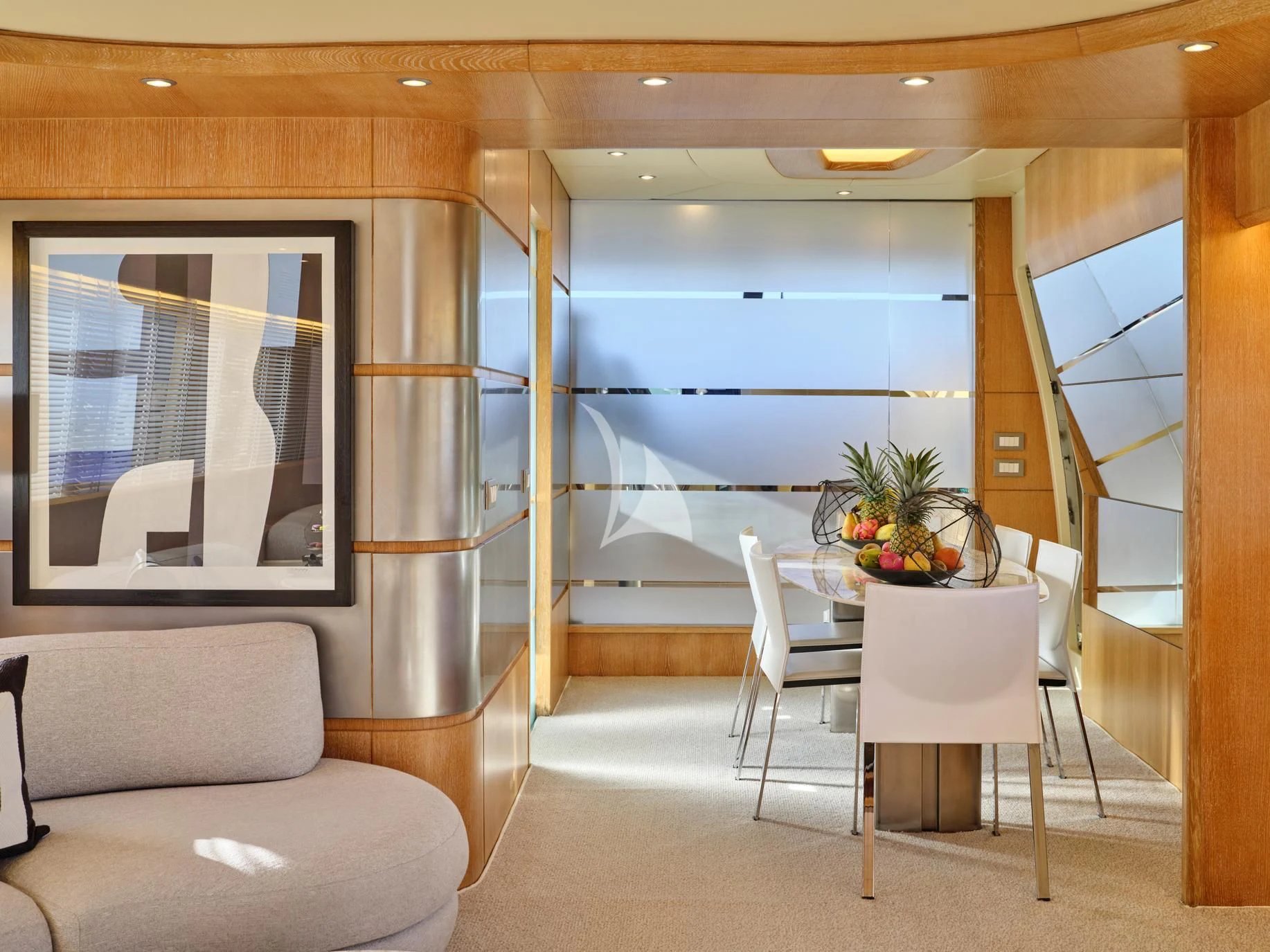 a room with a table and chairs aboard IRENE'S Yacht for Sale