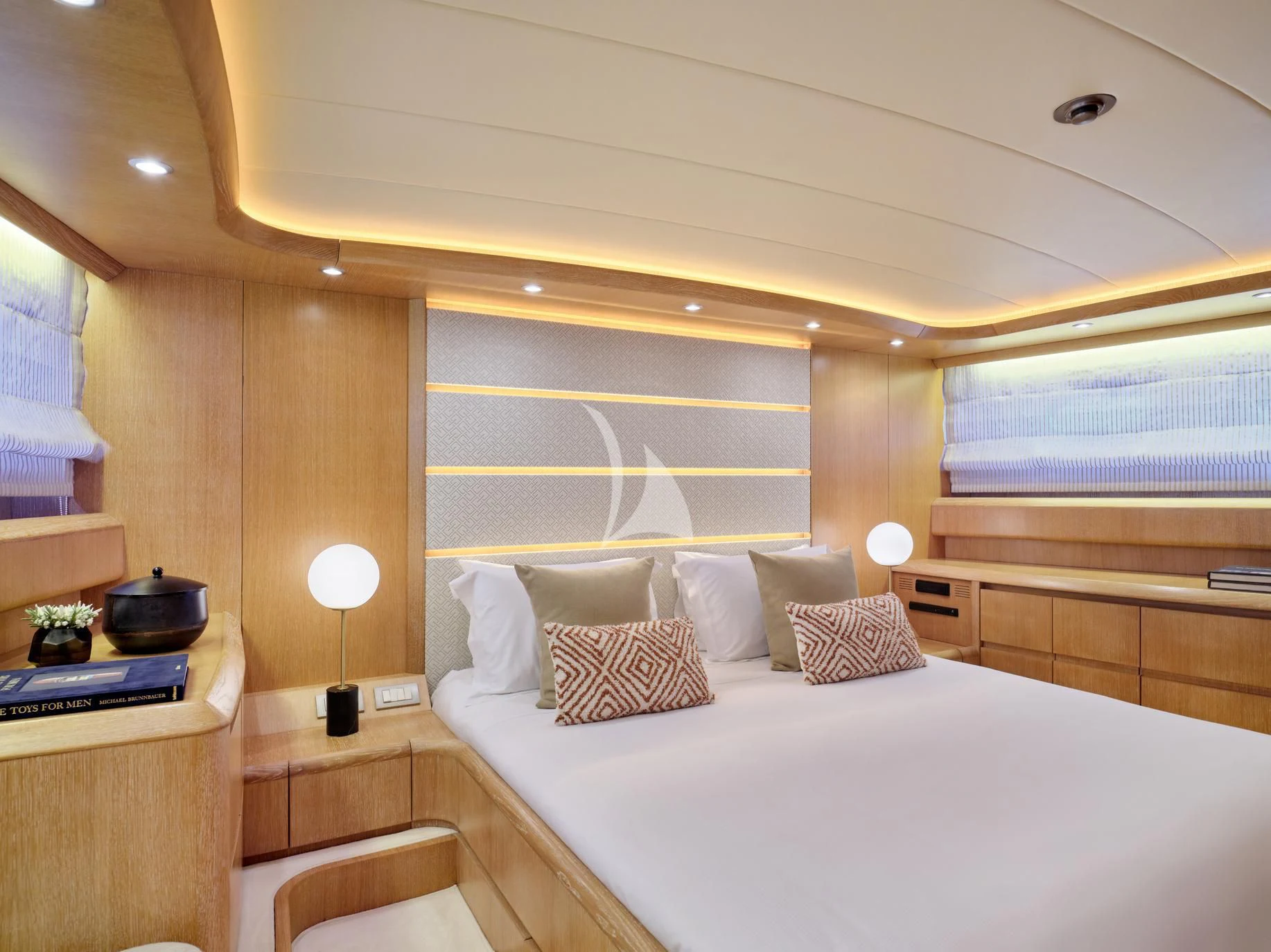 a bed in a room aboard IRENE'S Yacht for Sale