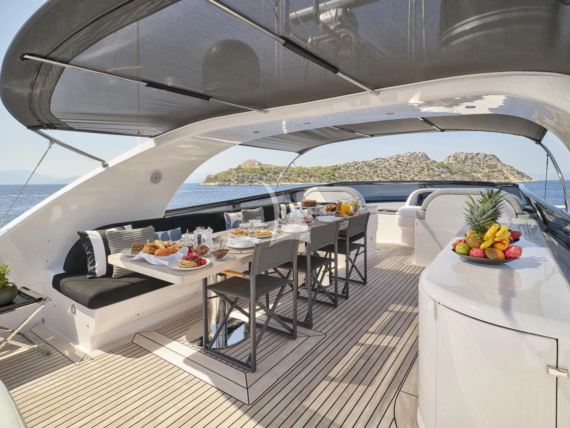 a table with food on it aboard IRENE'S Yacht for Sale