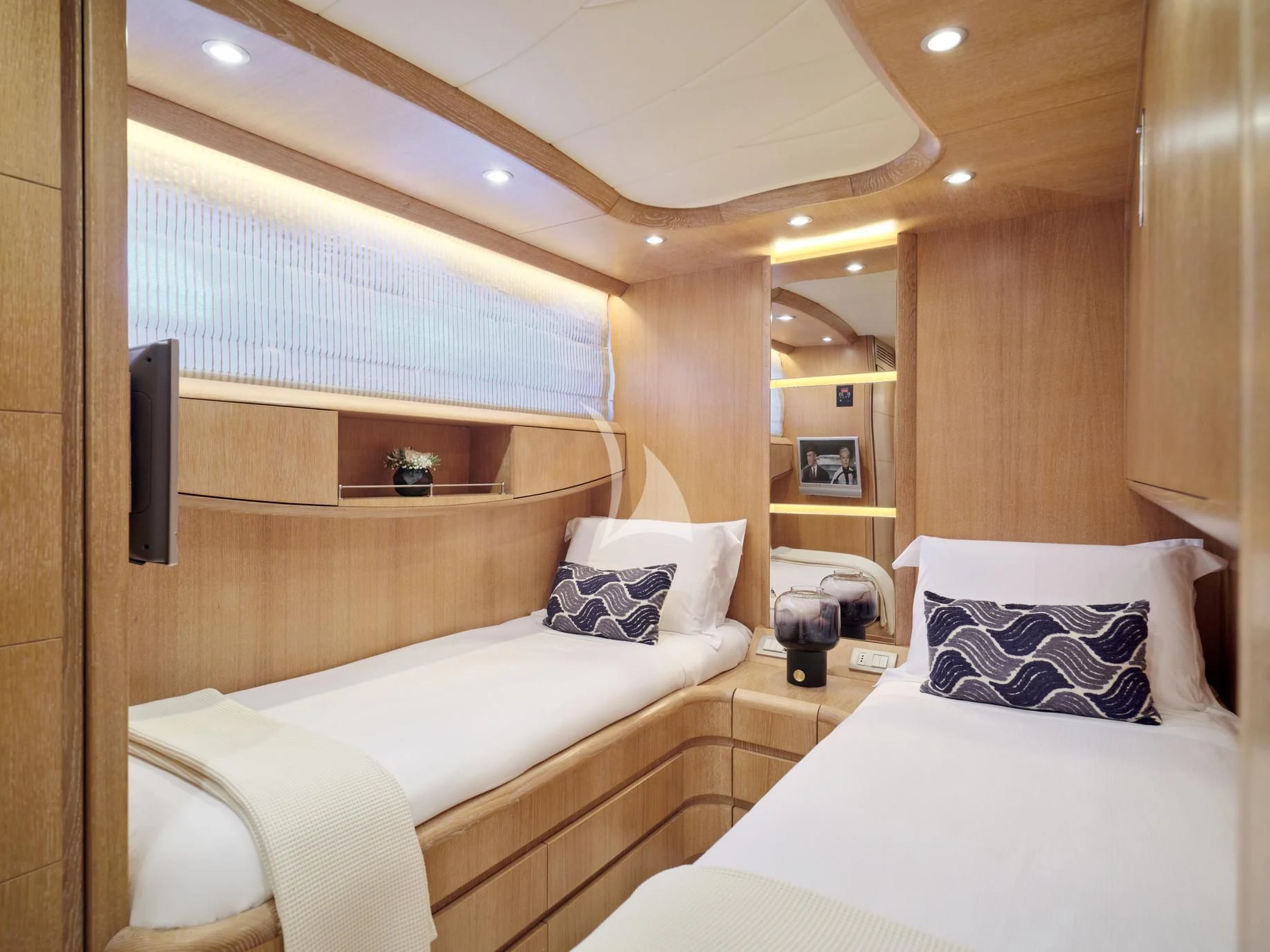 a room with two beds aboard IRENE'S Yacht for Sale