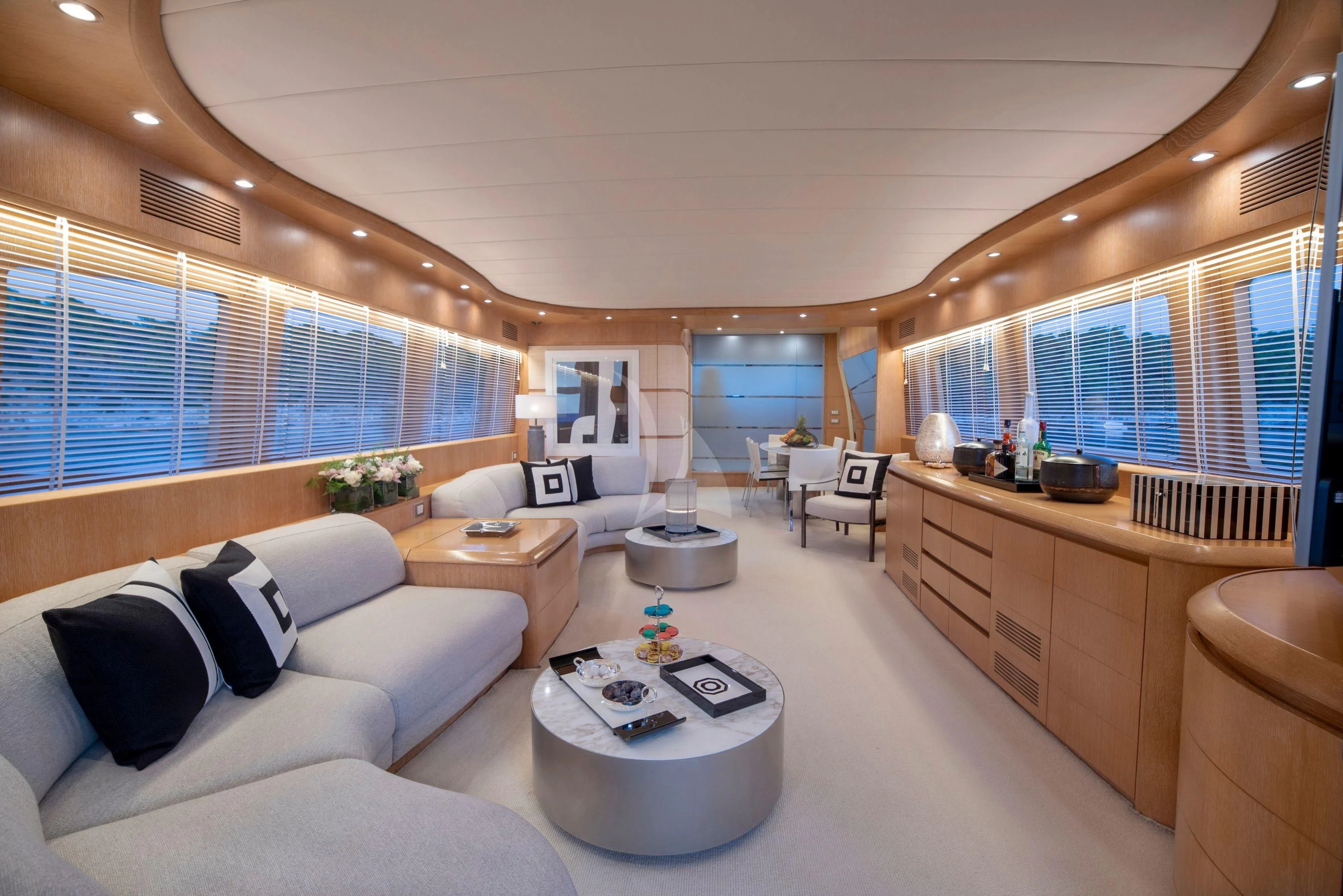 a large living room with a large window aboard IRENE'S Yacht for Sale