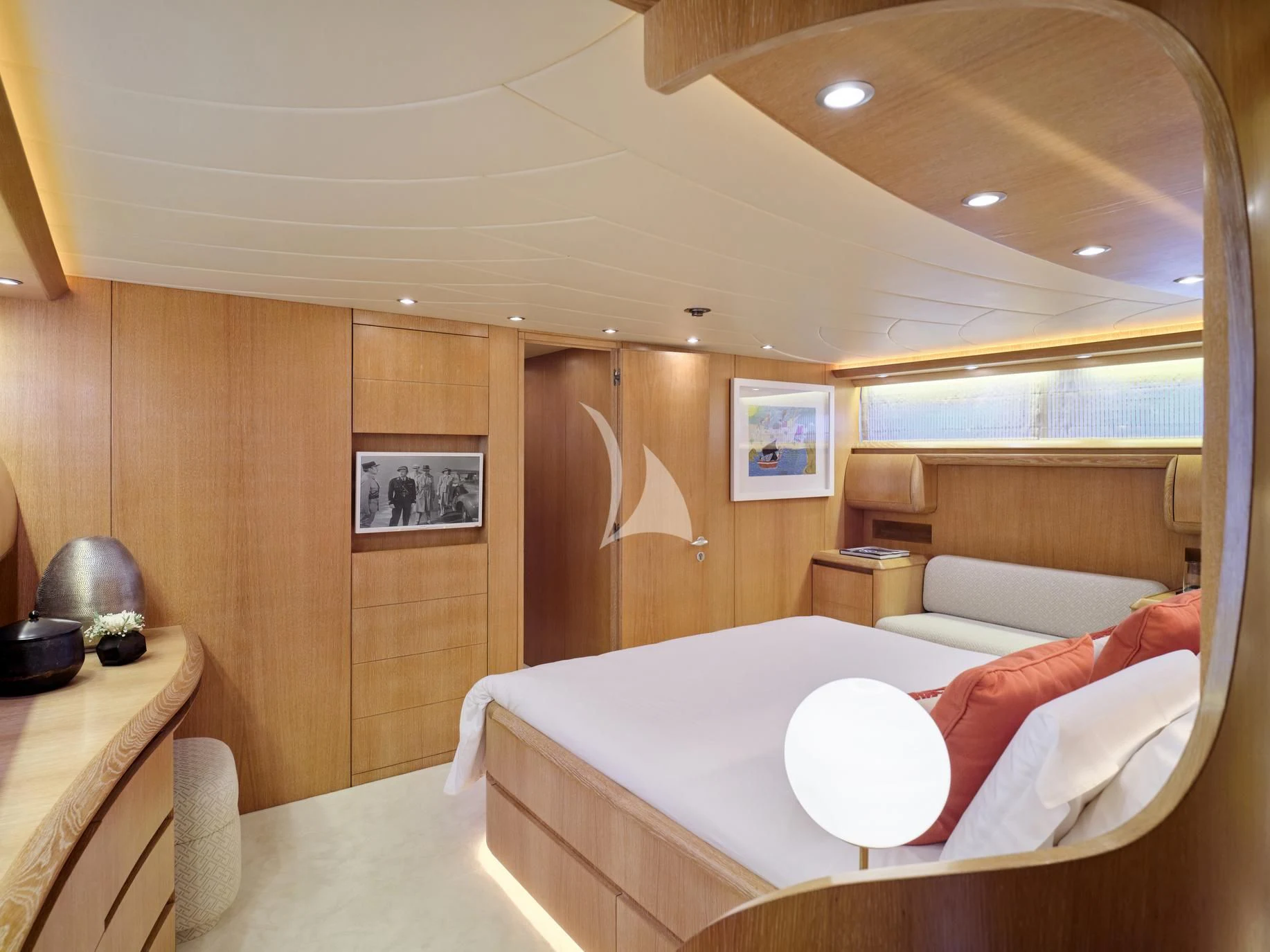 a room with a bed and a table aboard IRENE'S Yacht for Sale