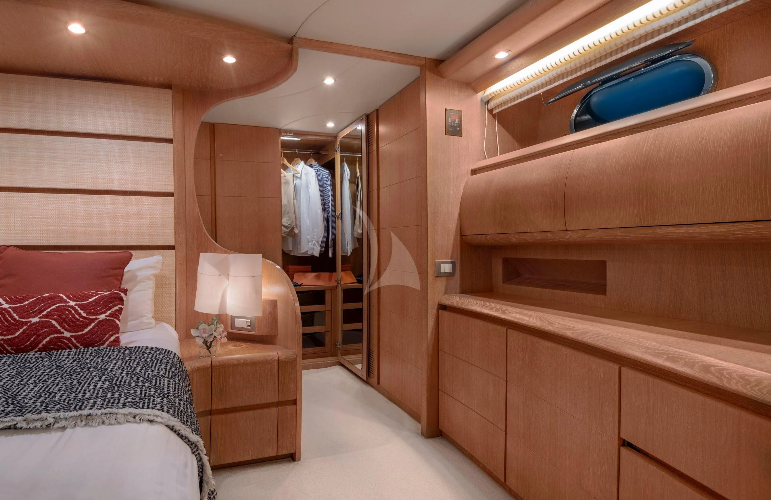 a room with a bed and a dresser aboard IRENE'S Yacht for Sale