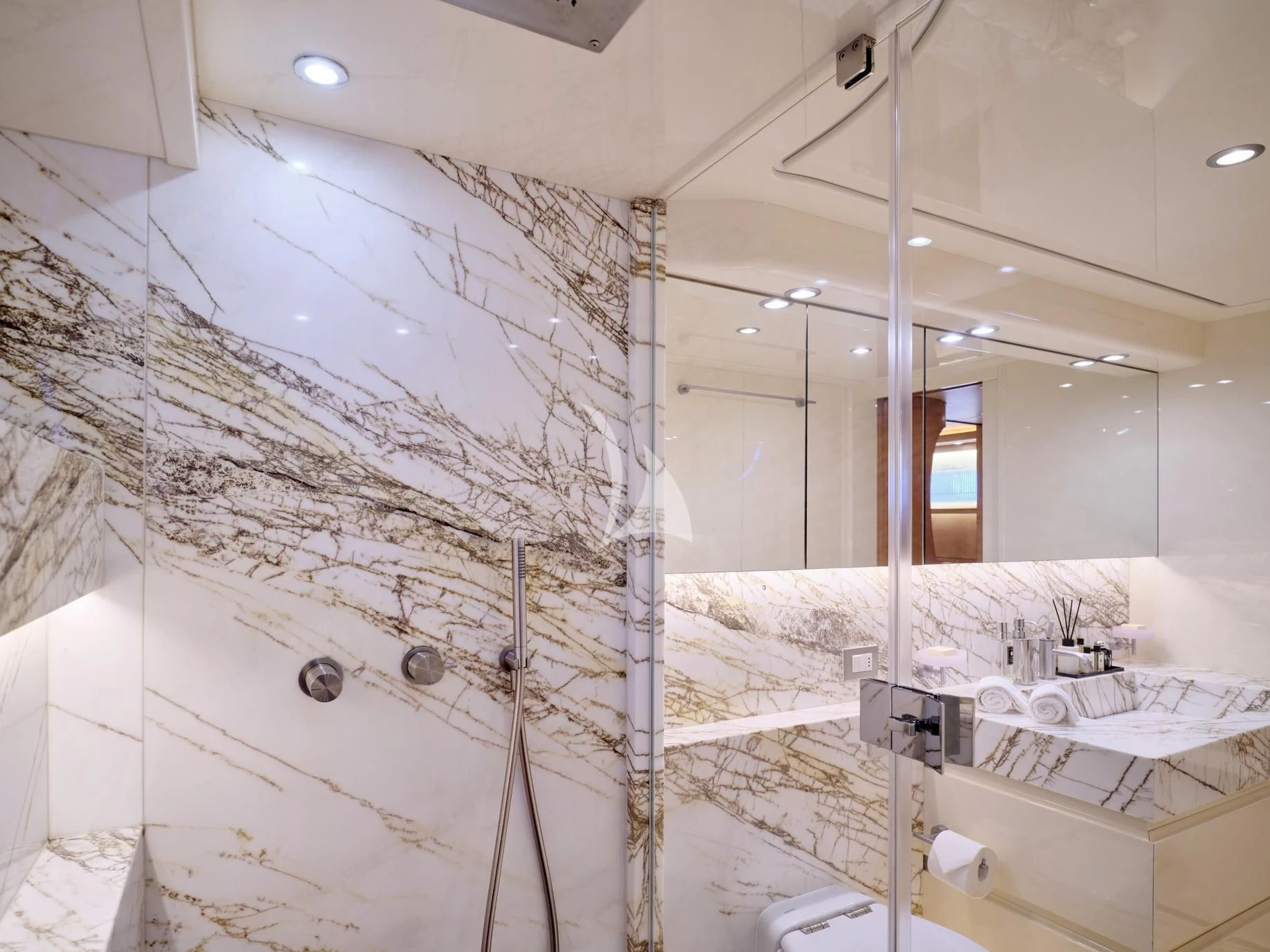 a bathroom with a large shower aboard IRENE'S Yacht for Sale