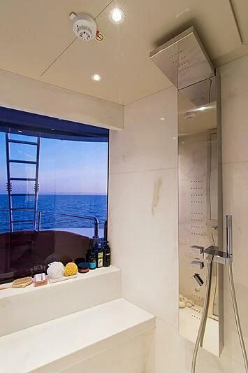 a bathroom with a shower aboard MY EDEN Yacht for Sale
