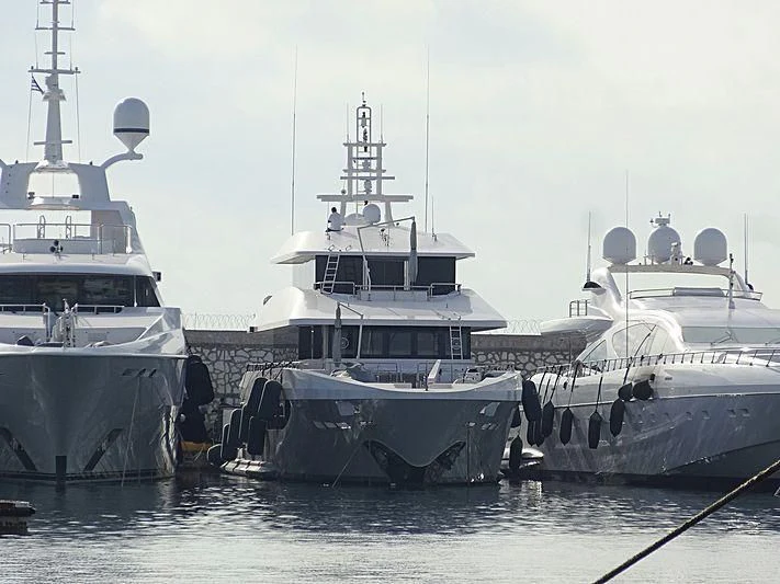 a group of boats in a harbor aboard MY EDEN Yacht for Sale