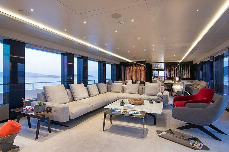 a living room with a large window aboard MY EDEN Yacht for Sale