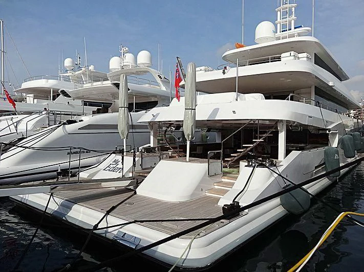 a large white boat aboard MY EDEN Yacht for Sale