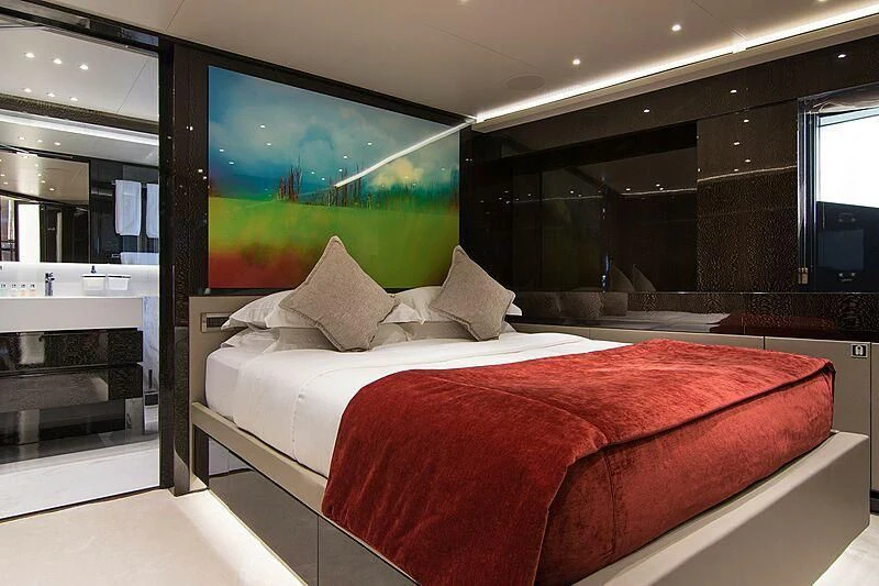 a bed in a room aboard MY EDEN Yacht for Sale