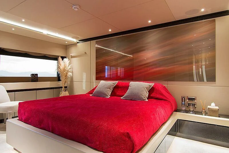 a bed in a room aboard MY EDEN Yacht for Sale