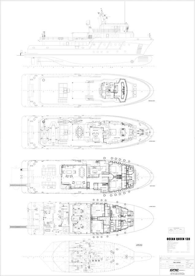 diagram, engineering drawing aboard OCEAN KING 130 Yacht for Sale