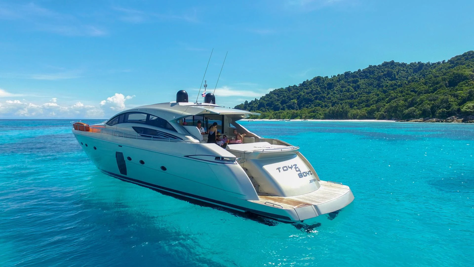 a boat in the water aboard TOYZ4BOYZ Yacht for Sale