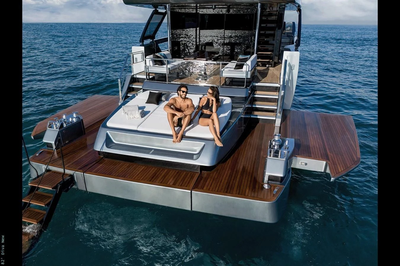 two men on a boat aboard RIVA 82 DIVA Yacht for Sale