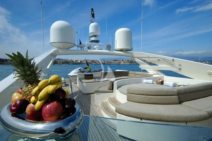 a boat with fruit on it aboard TWO KAY Yacht for Sale
