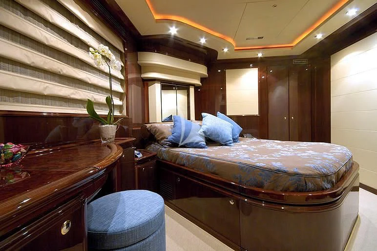 a bed in a room aboard TWO KAY Yacht for Sale