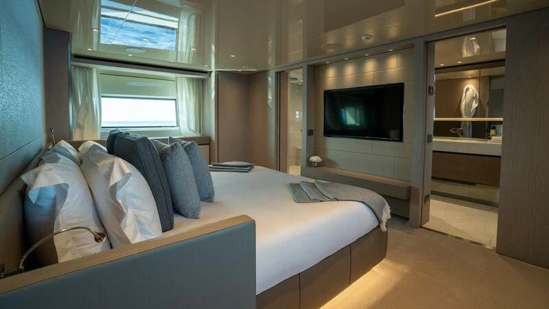 a room with two beds aboard LANCE Yacht for Sale