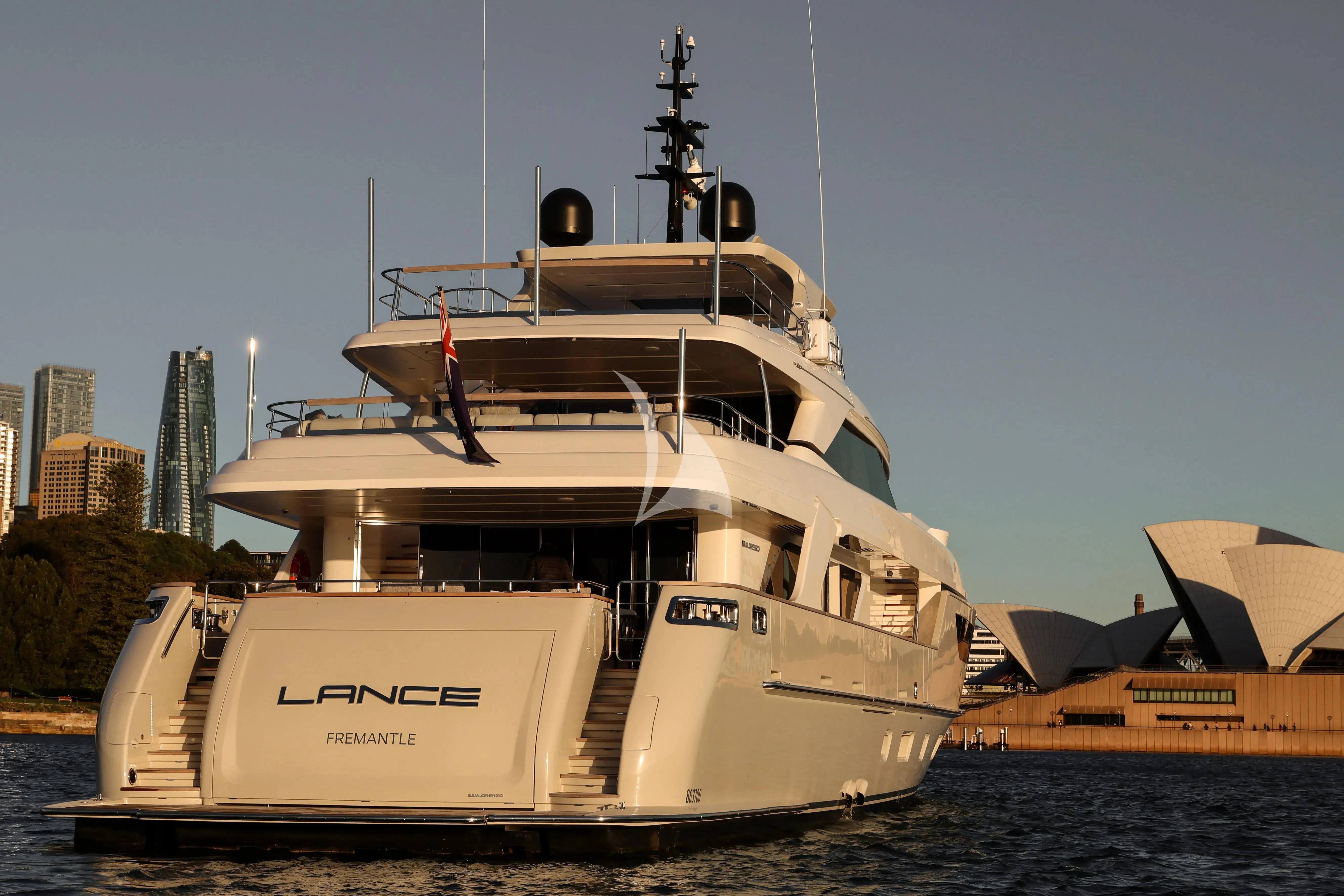 a large white boat in the water aboard LANCE Yacht for Sale