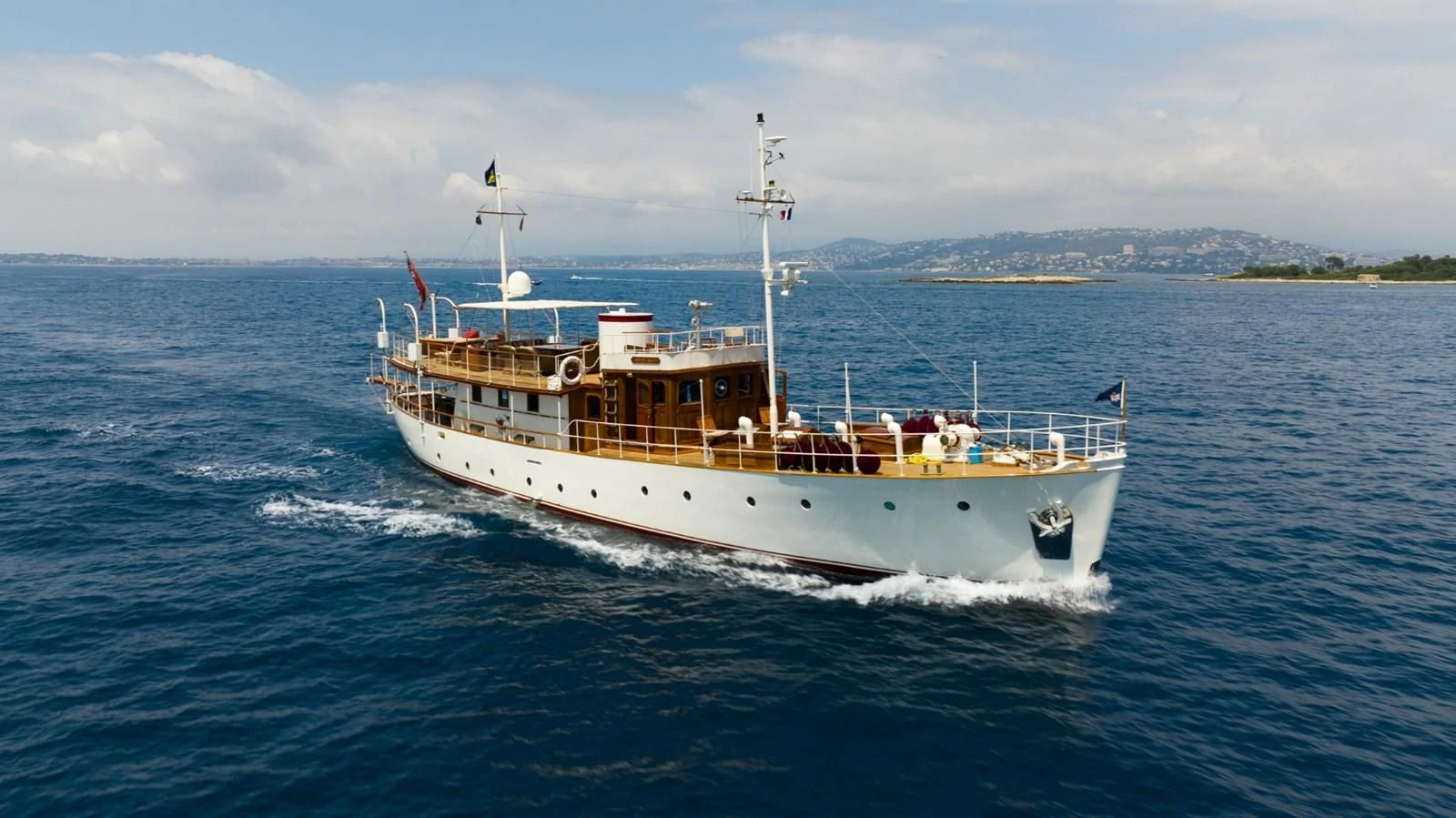 a large ship on the water aboard LADY HERTHA Yacht for Sale