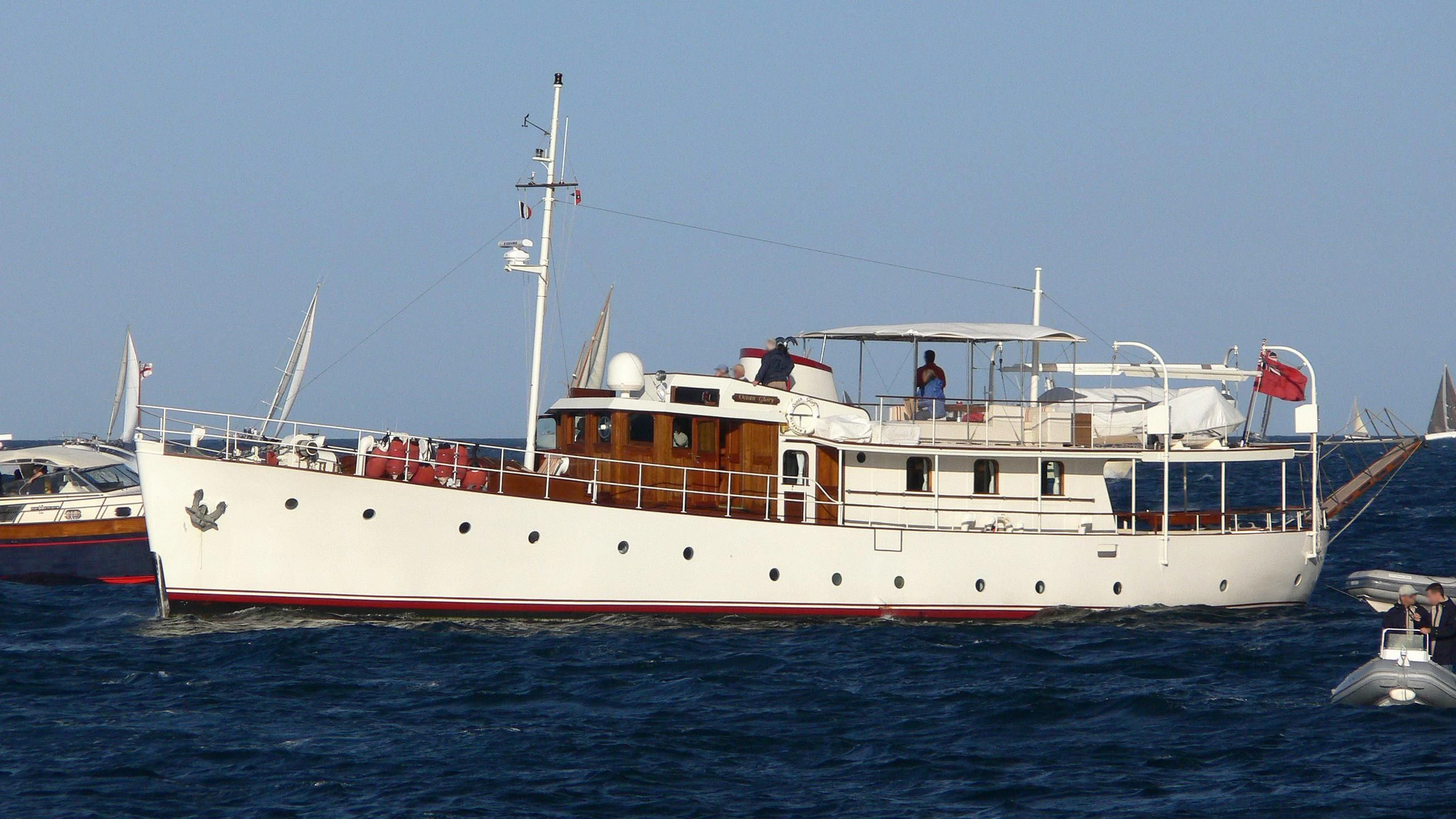 a large white boat in the water aboard LADY HERTHA Yacht for Sale