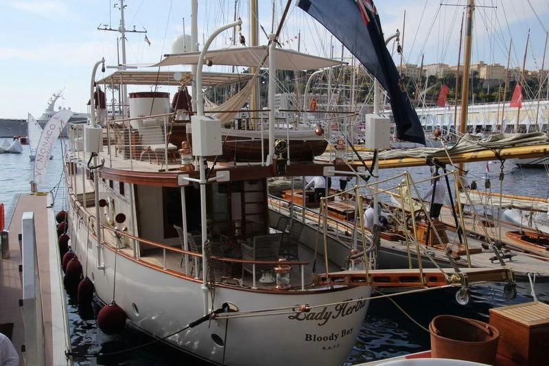 a large boat docked aboard LADY HERTHA Yacht for Sale