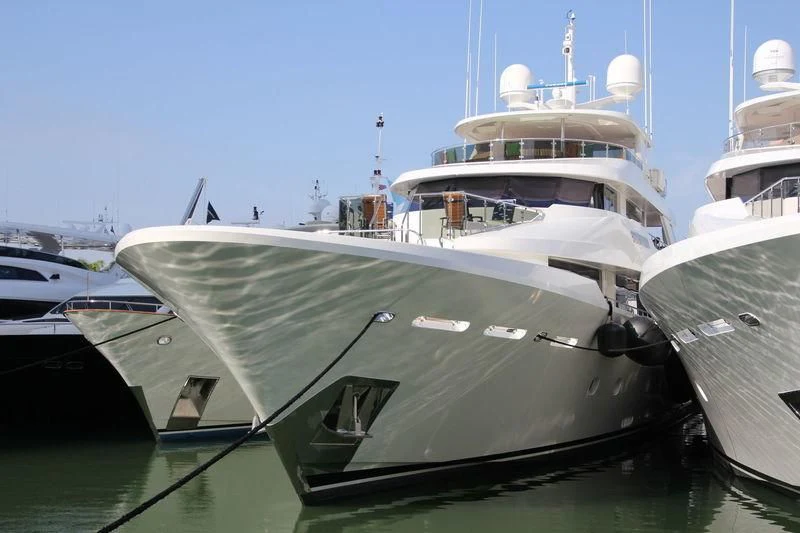 a group of boats in a harbor aboard JESTSTREAM Yacht for Sale