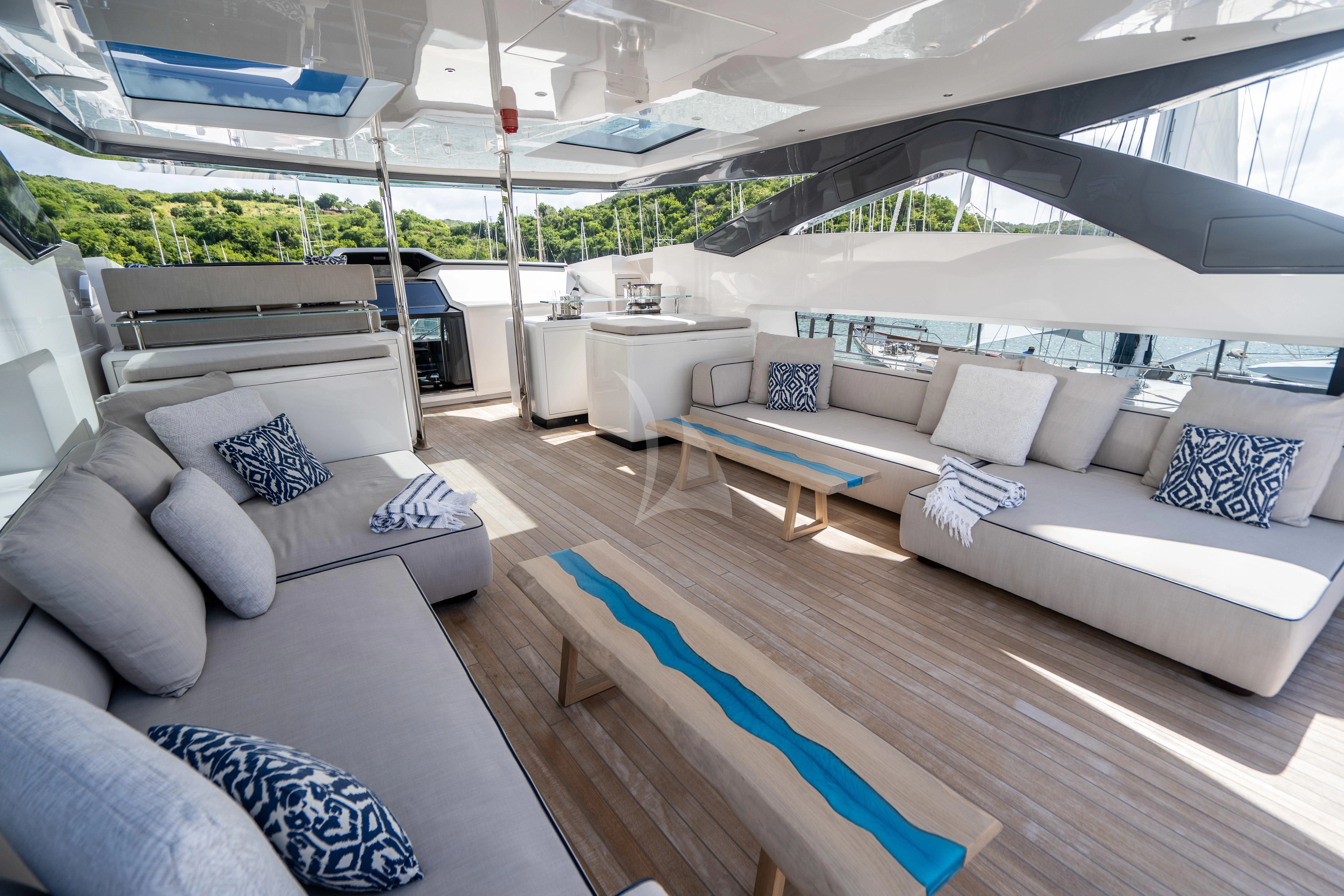 a large lounge area with a pool aboard NEVER BLUE Yacht for Sale