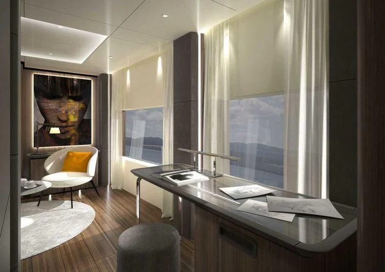 a modern looking kitchen aboard NEVER BLUE Yacht for Sale