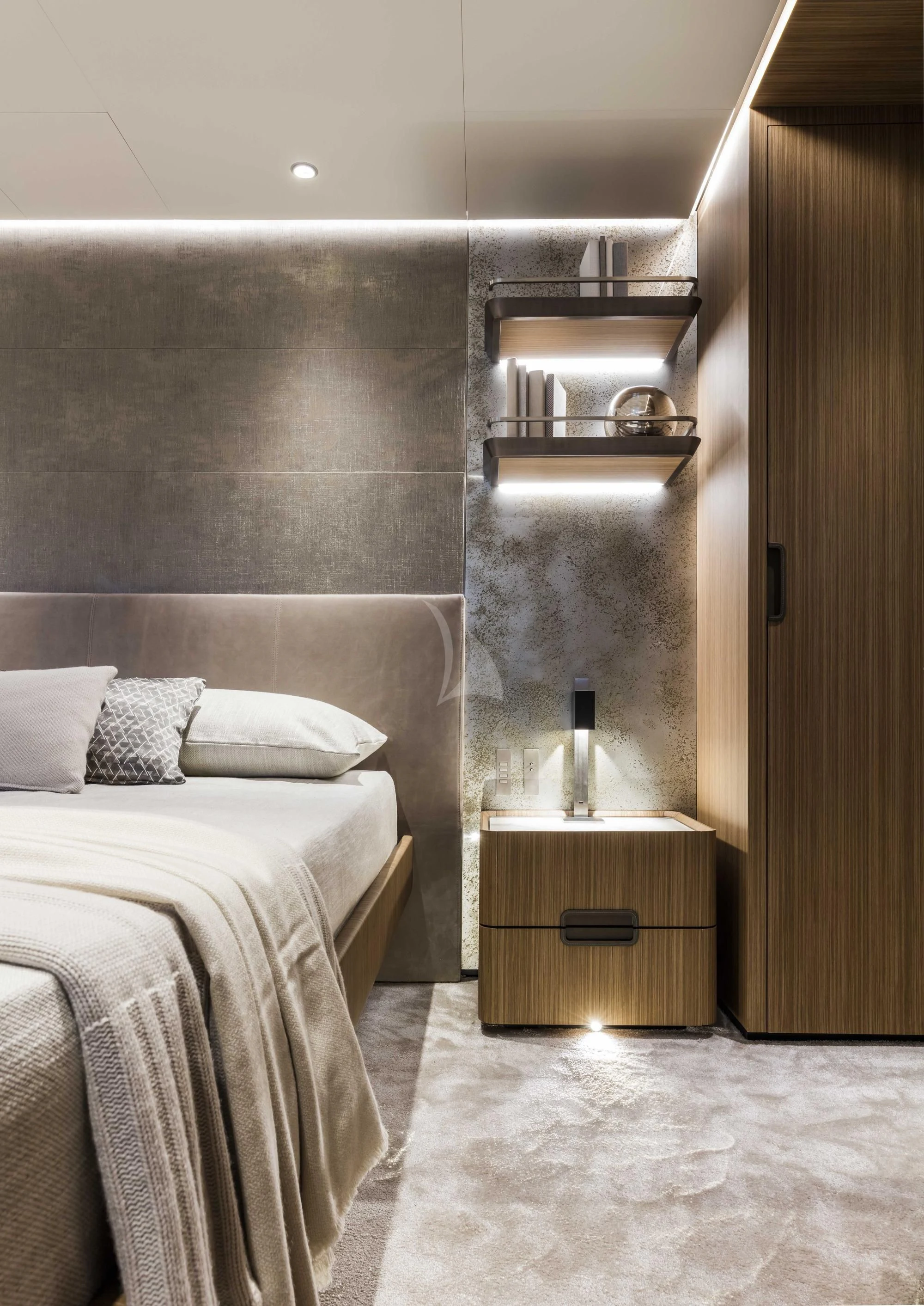 a bathroom with a glass shower aboard NEVER BLUE Yacht for Sale